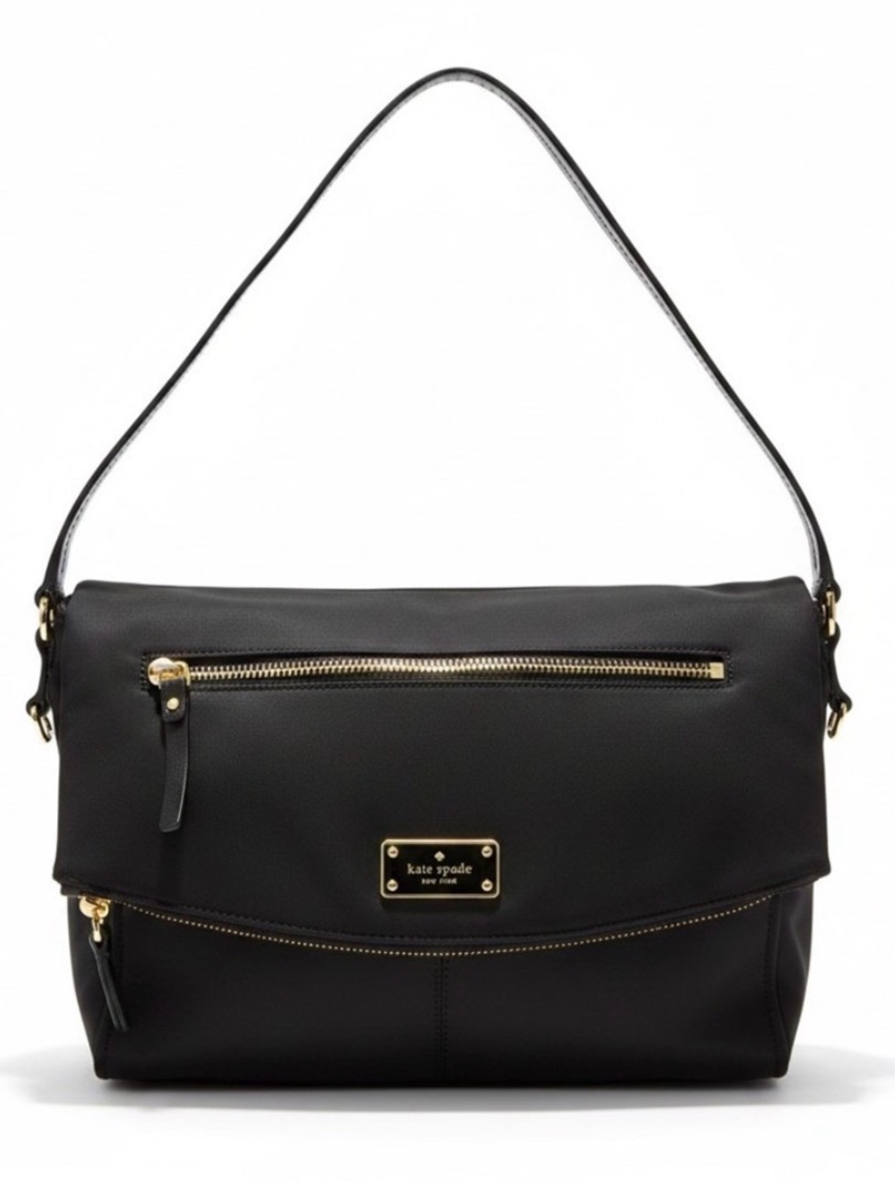 Kate Spade Black Leather Shoulder Hobo with Gold Hardware